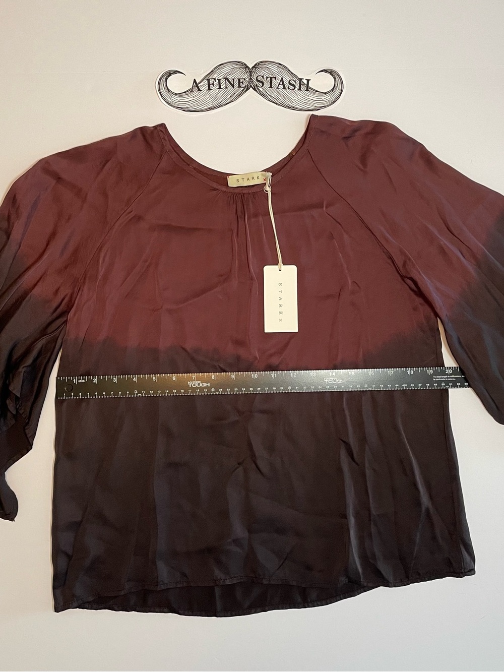 NWT STARKx Silk Ombre Dip Dye Blouse Top Burgundy Black Bell Flutter Sleeve M